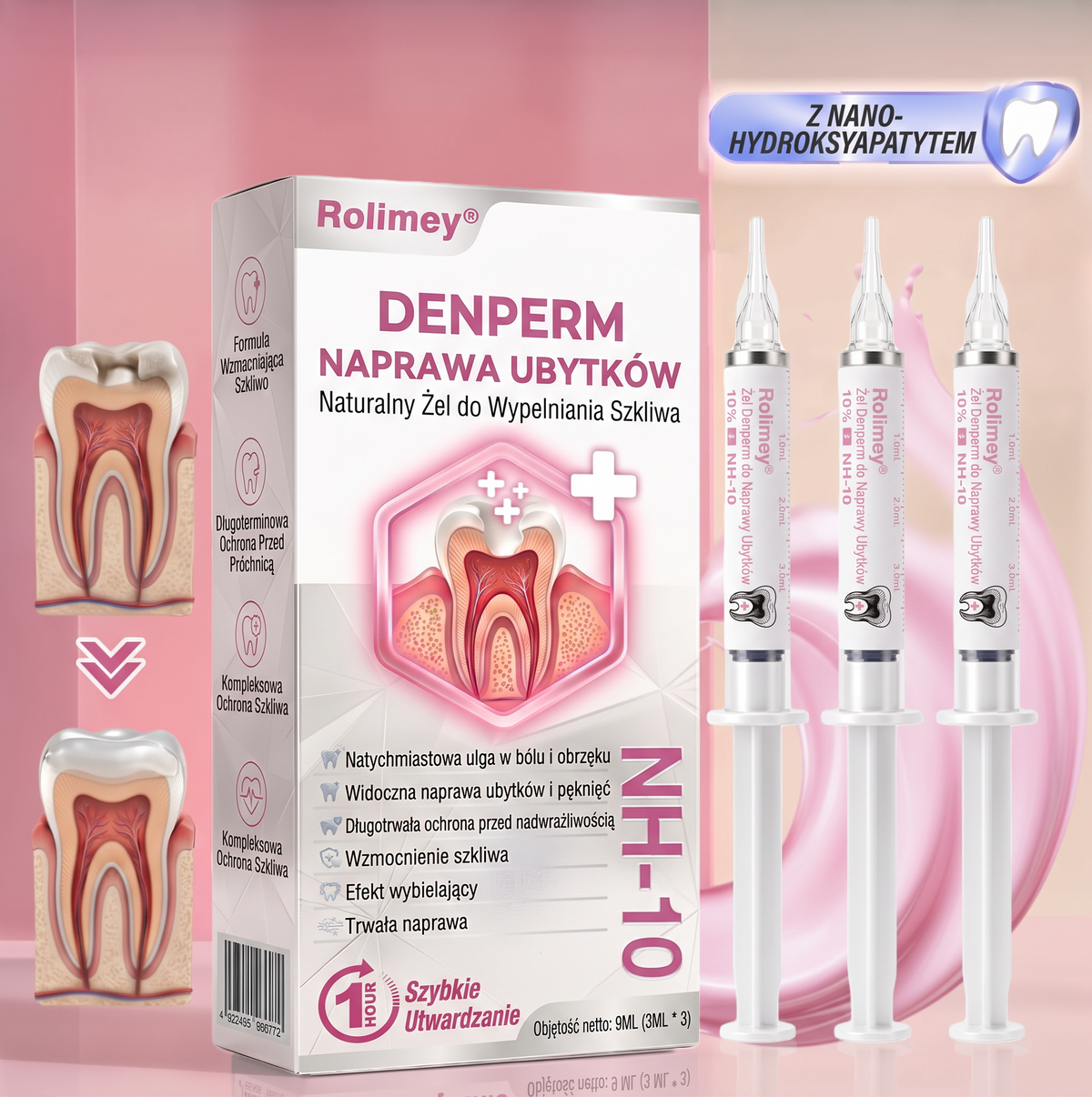 Rolimey® DenPerm – Naturalny żel wypełniający szkliwo do leczenia ubytków próchnicowych🧨