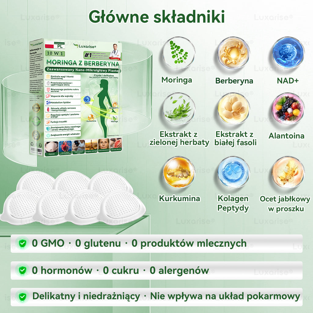 Oficjalny sklep| 𝑳𝒖𝒙𝒂𝒓𝒊𝒔𝒆® MORINGA Z BERBERYNA 10W1 Zaawansowany Nano-Mikroigłowy Plaster(Stosować raz na dobę, zauważalne efekty w ciągu 7 dni)✅Otyłość, cukrzyca, bezdech senny oraz schorzenia stawów💝