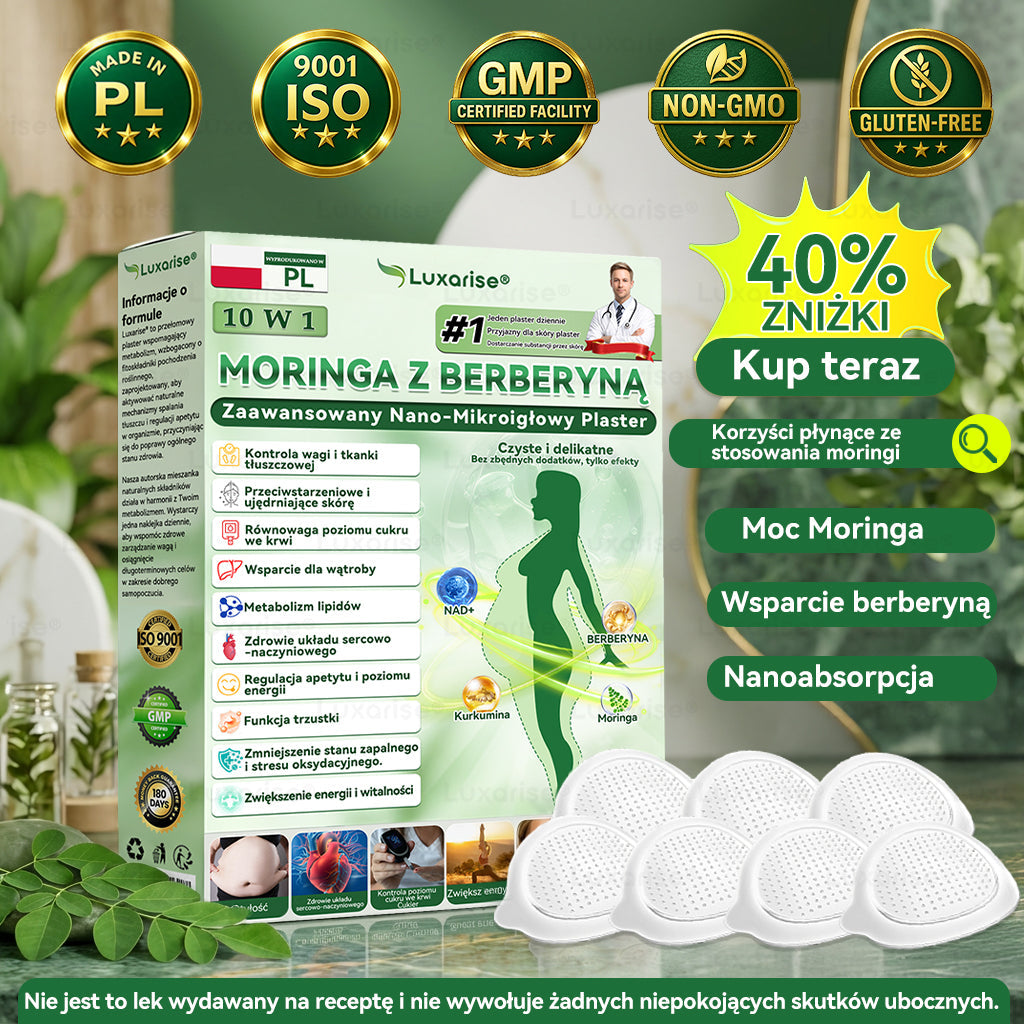 Oficjalny sklep| 𝑳𝒖𝒙𝒂𝒓𝒊𝒔𝒆® MORINGA Z BERBERYNA 10W1 Zaawansowany Nano-Mikroigłowy Plaster(Stosować raz na dobę, zauważalne efekty w ciągu 7 dni)✅Otyłość, cukrzyca, bezdech senny oraz schorzenia stawów💝