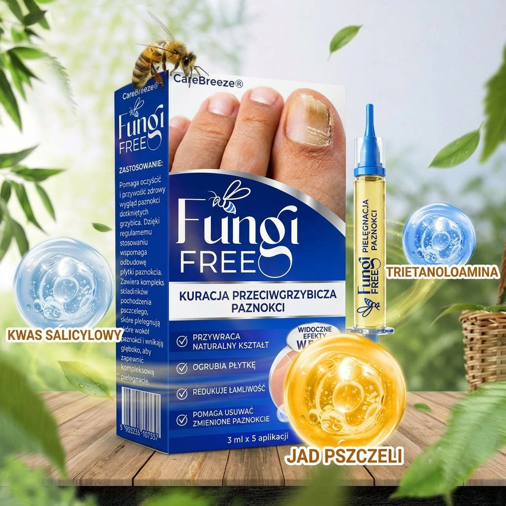 🇪🇺 Certyfikowany w UE 👩‍🔬 CareBreeze® Fungi Free – Intensywna Kuracja do Paznokci na Bazie Jadu Pszczelego 🍼