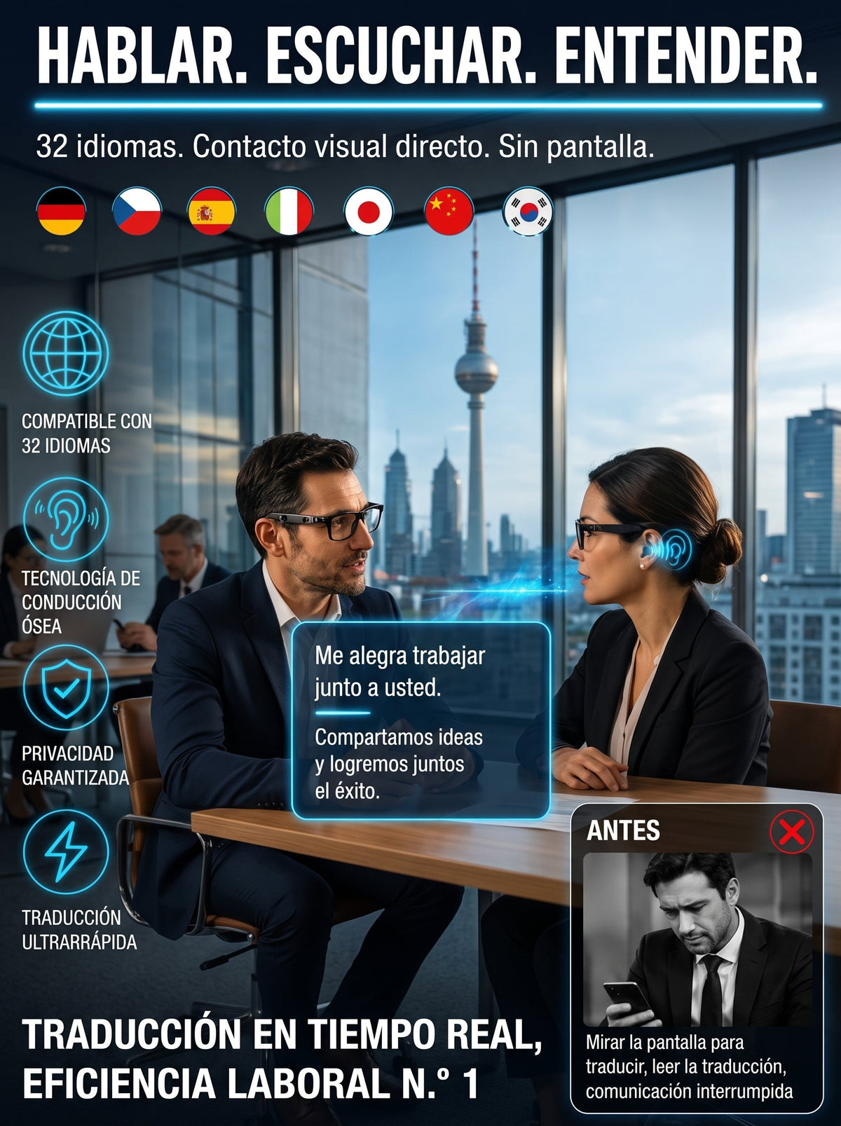 👓 Inteligentne okulary AI z kamerą 8 MP – tłumaczenie w czasie rzeczywistym na ponad 160 języków, Bluetooth i inteligentne funkcje AI 🏆