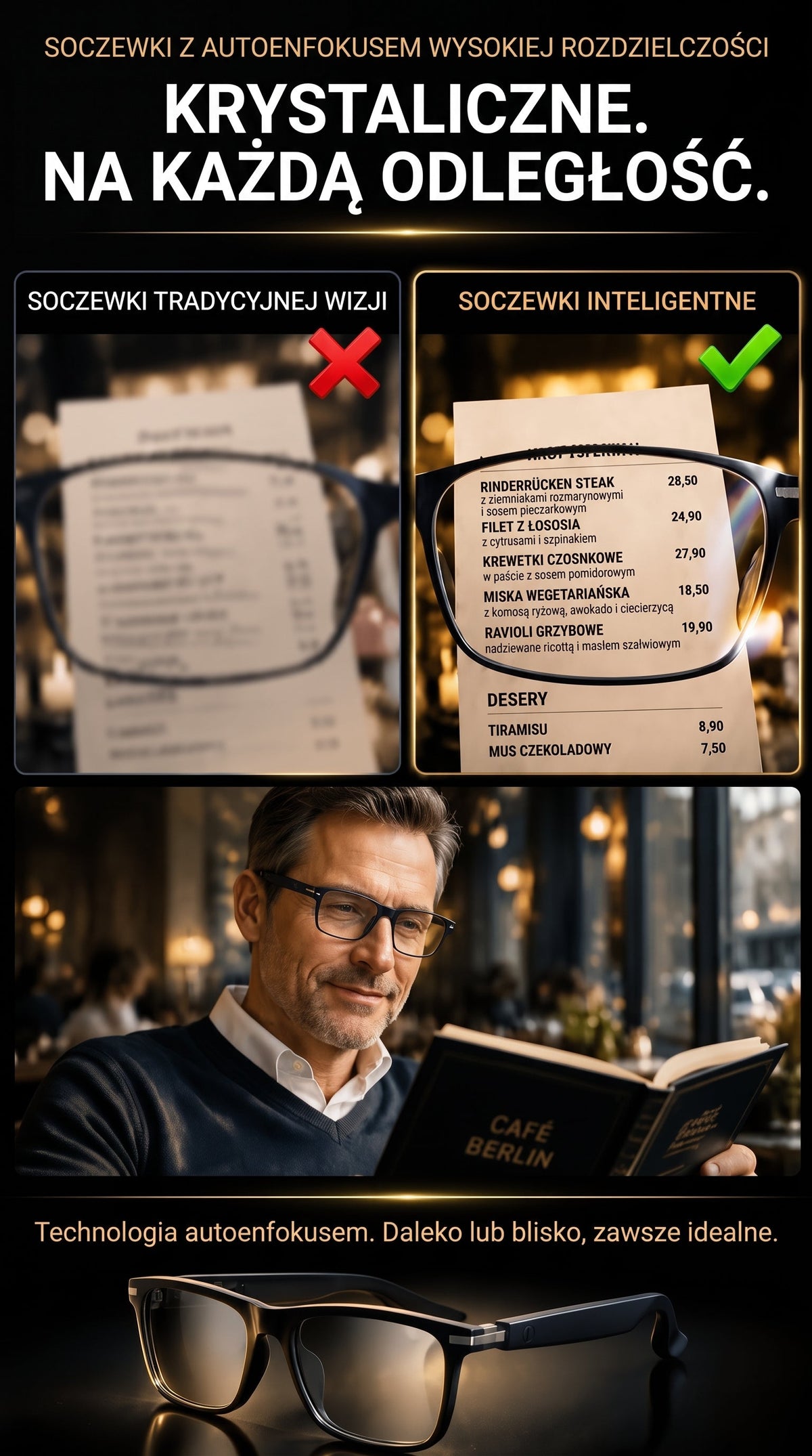 👓 Inteligentne okulary AI z kamerą 8 MP – tłumaczenie w czasie rzeczywistym na ponad 160 języków, Bluetooth i inteligentne funkcje AI 🏆